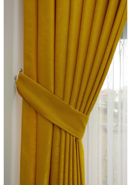 Hardal Düz Renk Pileli Soft Fon Perde, 1/3 Sık Pile, Tek Kanat 50 x 270 cm modelleri