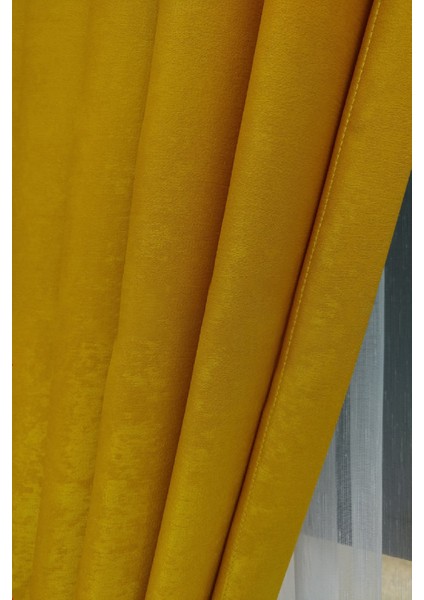 Hardal Düz Renk Pileli Soft Fon Perde, 1/3 Sık Pile, Tek Kanat 50 x 270 cm fırsatları