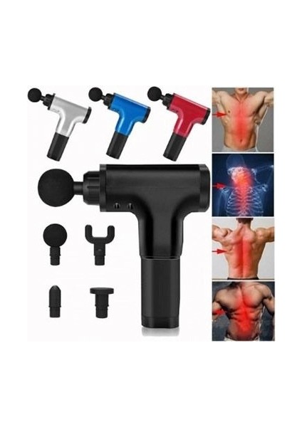 Şarjlı 4 Başlıklı Darbeli Titreşimli Tabanca Masaj Aleti Cihazı