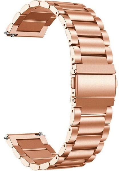Samsung Galaxy Watch 46 mm Uyumlu Metal Kordon Premium Paslanmaz Çelik Kayış Baklalı Modelrose Gold