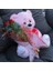 Sevgiliye Hediye Sevimli Pembe Peluş Ayıcık Kalpli 50 cm Gül & Cipso Sarmalı Romantik Çiçek Demet Set 3
