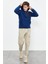 İndigo Nakışlı Yarım Fermuar Kapüşonlu Standart Kalıp Erkek Polar Sweatshirt - 87996 2