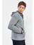 Gri Melanj Nakışlı Yarım Fermuar Kapüşonlu Standart Kalıp Erkek Polar Sweatshirt - 87996 3