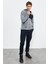 Gri Melanj Nakışlı Yarım Fermuar Kapüşonlu Standart Kalıp Erkek Polar Sweatshirt - 87996 4