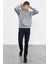 Gri Melanj El Yazısı Nakışlı Kapüşonlu Rahat Form Erkek Sweatshirt - 88007 4