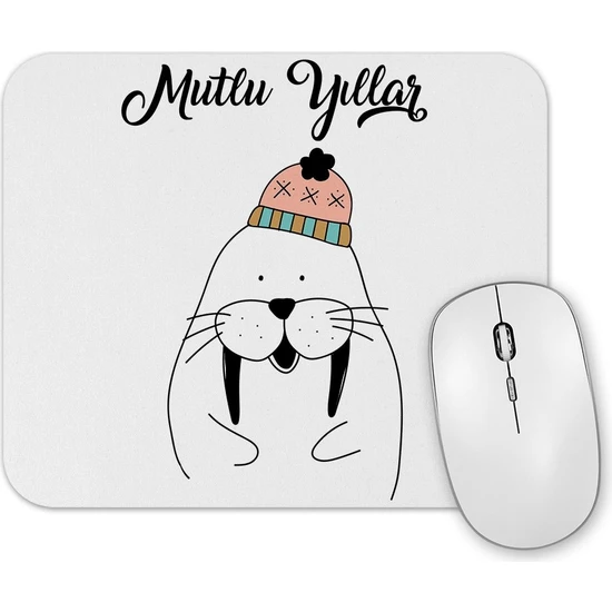 Baskı Dükkanı Sevimli Fok Balığı Ile Mutlu Yıllar Mouse Pad