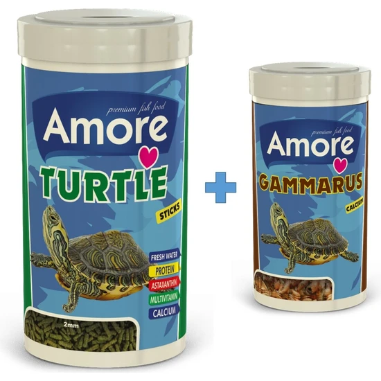 Amore Turtle Sticks 1000ML + Gammarus 250ML Sürüngen ve Kaplumbağa Yemi