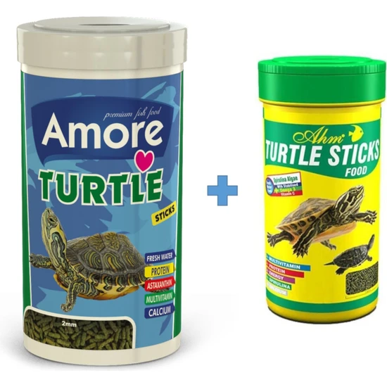 Amore Turtle Sticks 1000ML + Ahm Turtle 250ML Vitamin Kalsiyum Mineral Plus Sürüngen ve Kaplumbağa Yemi