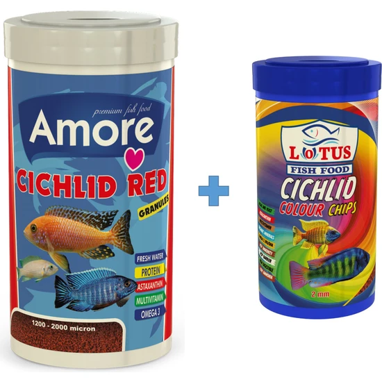 Amore Cichlid Red Granules 1000ML + Lotus Ciklet Colour Chips 250ML Malawi Balık Yemi