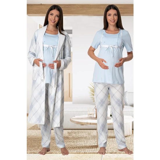 Effort Effortt Mavi Sabahlıklı Lohusa Pijama Takımı