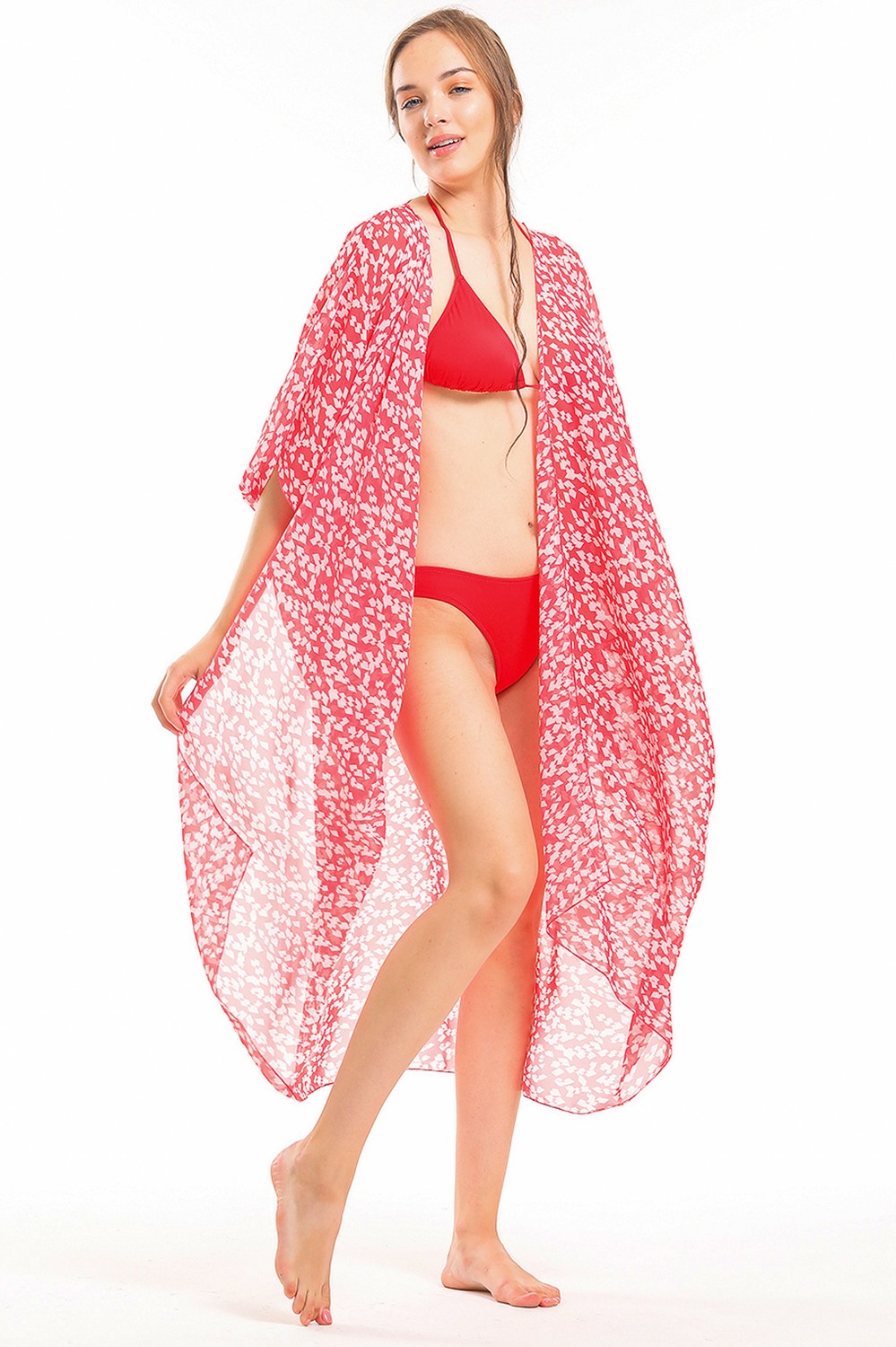 Sense Şifon Plaj Kimono | ELB33597 Fuşya Kareli görsel 4
