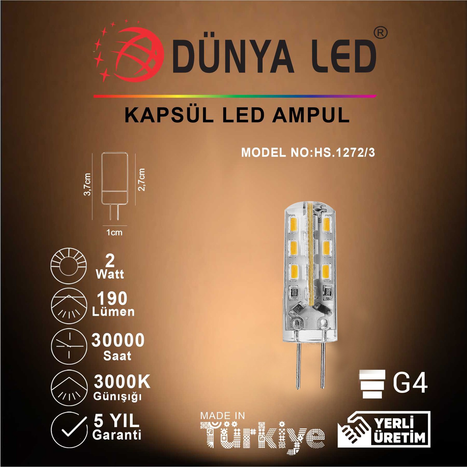 Dünya Led Hs.1272/1 2W G-4 12V Led Kapsül Ampul 6500K Beyaz Fiyatı