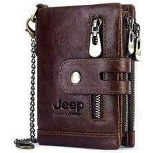 Jeep Erkek Cüzdanı Deri Bozuk Para Kart Bölmeli Zincir Tutuculu Rfıd Özellikli