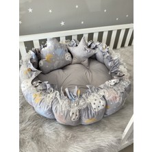 Jaju Baby Gri Karışık Bulut Desenli Tasarım Açılır - Kapanır Oyun Minderi Bebek Yuvası