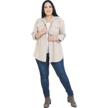 Disentis Modest Büyük Beden Gömlek Yaka Göğüsten Çift Cepli Taş Rengi Gömlek