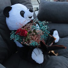 Moryconcept Sevimli Peluş Panda 50 cm Gül & Cipso Sarmalı Romantik Çiçek Demet Set Sevgiliye