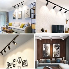 Leddolu Siyah Kasa ve Günışığı 4 Adet 360 Derece Dönen LED Ray Spot Lamba 1 Metre Raylı Armatür