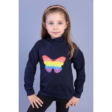Toontoy Kids Kız Çocuk Pamuklu Balıkçı Yaka Popıt Desenli Sweatshirt