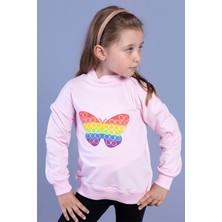 Toontoy Kids Kız Çocuk Pamuklu Balıkçı Yaka Popıt Desenli Sweatshirt