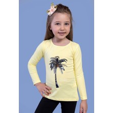 Toontoy Kids Kız Çocuk Palmiye Baskılı Pul Işlemeli Tişört