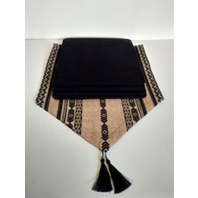 Ayşemce Etnik Bohem Desenli Runner & 4 Siyah Kare Supla