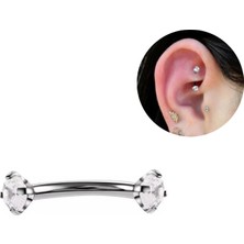 Bylin Cerrahi Çelik Zirkon Taşlı Muz Piercing - Bar uzunluğu 6 mm - Gümüş Rengi