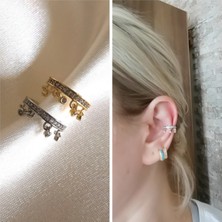 Bylin Zirkon Taşlı Charmlı Earcuff Gümüş Rengi