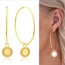 Bylin Büyük Boy Charmlı Halka Küpe-5 cm Altın Rengi