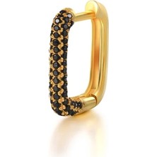 Bylin Gold Siyah Zirkon Taşlı U Zincir Halkası Küpe