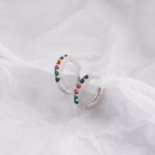 Bylin 925 Ayar Gümüş Mini Zirkon Taşlı Mini Halka Küpe-Halka Çapı 7mm-1 çift