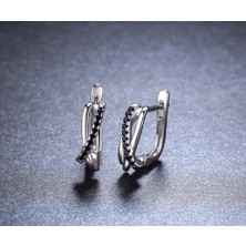 Bylin Siyah Spinel Taşlı Gümüş Halka Küpe