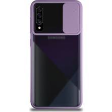 Kzy Samsung Galaxy A70S Kapak Lensi Açılır Kapanır Kamera Korumalı Silikon Kılıf - Lila