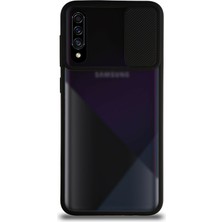 Kzy Samsung Galaxy A70S Kapak Lensi Açılır Kapanır Kamera Korumalı Silikon Kılıf - Siyah