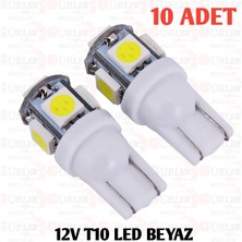 Gürler Oto Aksesuar 10 Adet T10 LED Ampul 12V 5W Park LED Plaka LED Tavan LED Beyaz Renk 5 Ledli