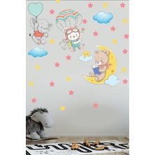 Echo Home Ayda Kitap Okuyan Aycık Yıldızlar ve Uçan Fil ve Ayıcık Duvar Sticker