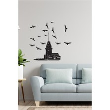 Echo Home Siyah Kız Kulesi ve Kuşlar Silüeti Tasarımlı Duvar Sticker Seti