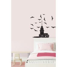 Echo Home Siyah Kız Kulesi ve Kuşlar Silüeti Tasarımlı Duvar Sticker Seti