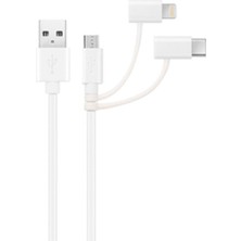 Key 3in1 (Usb A - Type C - Micro USB - Lightning) 1 Metre Data Kablosu Beyaz