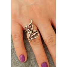 Fildişi Aksesuar Antik Gümüş Kaplama Yaprak Şekilli El Yapımı Ayarlanabilir Yüzük