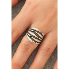 Fildişi Aksesuar Antik Gümüş Kaplama 5 Tırnaklı Pençe Şekilli El Yapımı Ayarlanabilir Yüzük