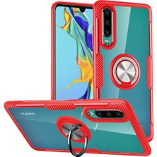 Eabhulie Huawei P30 İçin İnce Karbonfiber Bumper Şeffaf Halkalı Standlı Kılıf (Yurt Dışından)