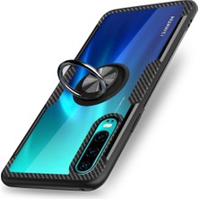 Eabhulie Huawei P30 İçin İnce Karbonfiber Bumper Şeffaf Halkalı Standlı Kılıf (Yurt Dışından)