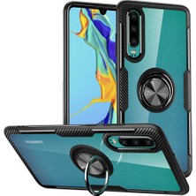 Eabhulie Huawei P30 İçin İnce Karbonfiber Bumper Şeffaf Halkalı Standlı Kılıf (Yurt Dışından)