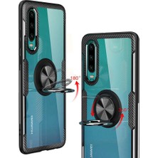 Eabhulie Huawei P30 İçin İnce Karbonfiber Bumper Şeffaf Halkalı Standlı Kılıf (Yurt Dışından)