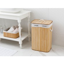 English Home Fancy Bambu Katlanabilir 2 Bölmeli Çamaşır Sepeti 40X30X60 cm Bej
