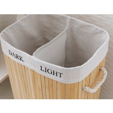 English Home Fancy Bambu Katlanabilir 2 Bölmeli Çamaşır Sepeti 40X30X60 cm Bej