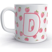 Rock'n Fox D Harfi Çilek  Tasarım Renkli Harfli Kupa Bardak