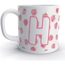 Rock'n Fox H Harfi Çilek  Tasarım Renkli Harfli Kupa Bardak