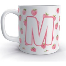 Rock'n Fox M Harfi Çilek  Tasarım Renkli Harfli Kupa Bardak