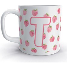 Rock'n Fox T Harfi Çilek  Tasarım Renkli Harfli Kupa Bardak